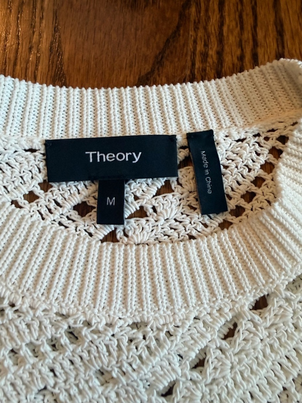 Theory Tissage Crochet Sweater Ivory Open Knit Long Sleeve Top Size Medium - Picture 4 of 7